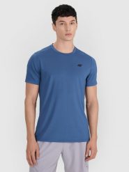 4F Koszulka treningowa szybkoschnąca męska - turkusowa S. Niebieskie t-shirty sportowe męskie 4f, m, z elastanu, bez ramiączek, na fitness i siłownię. Za 79.99 zł.