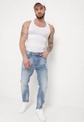 Niebieskie Jeansy Skinny z Przeszyciami z Kieszeniami i Suwakiem Skili. Niebieskie jeansy męskie Born2be. Za 89.99 zł.