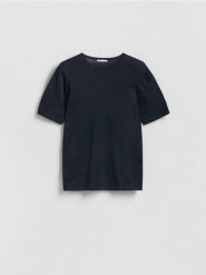 T-shirt regular fit z lyocellem - granatowy. Niebieskie t-shirty męskie Reserved, l, bez wzorów, z bawełny, bez kołnierzyka. Za 99.99 zł.