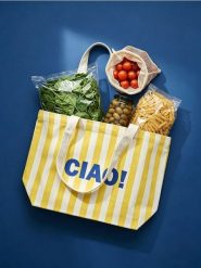 Torba shopper na ramię w paski z napisem - żółty. Żółte torby męskie na ramię Sinsay, bez wzorów, na ramię. Za 25.99 zł.