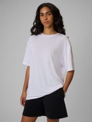 4F T-shirt loose gładki damski - biały M. Białe t-shirty damskie 4f, m, bez wzorów, z dzianiny, bez kołnierzyka. Za 89.99 zł.