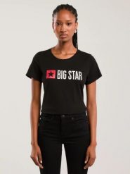 Koszulka damska z logo czarna Risma 906. Czarne t-shirty damskie Big Star, l, z aplikacjami, z dzianiny, bez kołnierzyka. W wyprzedaży za 69.99 zł.