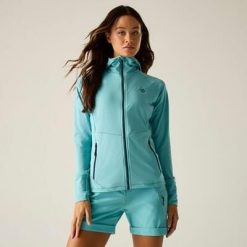 Damska bluza środkowa z kapturem i rozciągliwym zamkiem błyskawicznym Nomadic. Niebieskie bluzy z kapturem damskie Dare 2b, z elastanu. W wyprzedaży za 229.99 zł.