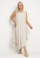 Jasnobeżowa Rozkloszowana Sukienka z Bawełną Nairilo. Brązowe sukienki damskie Born2be, na spacer, na lato, xl, bez wzorów, z bawełny, eleganckie, bez kołnierzyka, bez ramiączek, midi, rozkloszowane. W wyprzedaży za 71.99 zł.