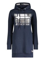 Geographical Norway Sukienka dresowa w kolorze granatowym rozmiar: XL. Niebieskie sukienki damskie Geographical Norway, na co dzień, xl, bez wzorów, z dresówki, bez kołnierzyka, bez ramiączek, midi, proste. Za 131.74 zł.
