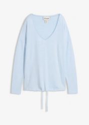 Bluza oversize z materiału w optyce dzianiny. Niebieskie bluzy z kapturem damskie bonprix, z dzianiny. Za 124.99 zł.