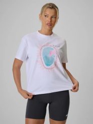 T-shirt loose z nadrukiem damski 4F 4FRSS26TTSHF4536. Białe t-shirty damskie 4f, m, bez wzorów, z bawełny, bez kołnierzyka. Za 45.99 zł.