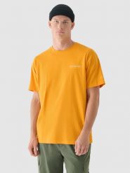 4F T-shirt oversize z nadrukiem męski - pomarańczowy M. Brązowe t-shirty męskie 4f, m, bez wzorów, z bawełny, bez kołnierzyka. Za 79.99 zł.