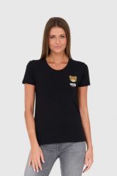 MOSCHINO Czarny t-shirt. Czarne t-shirty damskie MOSCHINO, s, bez wzorów, z bawełny, bez kołnierzyka. W wyprzedaży za 349.99 zł.