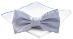 Mucha Męska z Białą Poszetką - Chattier - Błękitna. Niebieskie krawaty i muchy męskie Chattier, bez wzorów, z mikrofibry, eleganckie. Za 59.00 zł.
