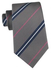 Klasyczny Krawat Klubowy - Alties - Popielato-Beżowy w Prążek. Szare krawaty i muchy męskie Alties, bez wzorów, z tkaniny, eleganckie. Za 49.00 zł.