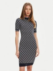 Guess Sukienka dzianinowa W3YK39 Z37K0 Granatowy Regular Fit. Niebieskie sukienki damskie Guess, xs, z aplikacjami, z dzianiny, bez kołnierzyka, bez ramiączek. Za 369.99 zł.