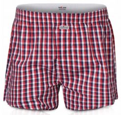 Luźne Męskie Bokserki, Bawełniane - Pako Jeans - Czerwień, Kratka. Czerwone bokserki męskie Pako Jeans, bez wzorów, z bawełny. Za 33.00 zł.