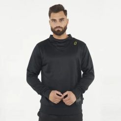 Bluza techniczna treningowa MUZO. Czarne bluzy bez kaptura męskie Legea, bez wzorów, z poliesteru, sportowe, bez kołnierzyka, bez ramiączek. W wyprzedaży za 88.50 zł.