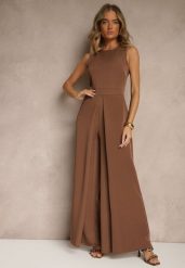 Brązowy Kombinezon Bez Rękawów z Nogawkami Wide Leg Noreldi. Brązowe kombinezony damskie Renee, m, bez wzorów, eleganckie, bez kołnierzyka, bez ramiączek. Za 119.99 zł.