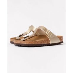 Japonki damskie Birkenstock Gizeh. Żółte klapki damskie Birkenstock, bez wzorów, z materiału, bez obcasa. Za 411.95 zł.