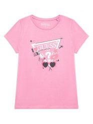Guess T-Shirt J5YI00 K6YW4 Różowy Regular Fit. Czerwone koszulki dziewczęce Guess, z aplikacjami, z bawełny, bez ramiączek. Za 49.99 zł.