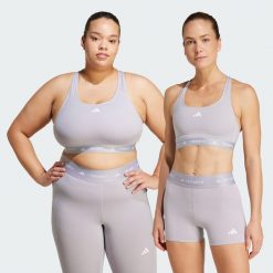 Biustonosz Techfit Medium-Support. Szare biustonosze sportowe damskie Adidas, bez wzorów, z elastanu. Za 189.75 zł.