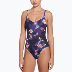 Strój pływacki jednoczęściowy damski Nike Floral Blur V-Neck. Niebieskie stroje jednoczęściowe damskie Nike, l, bez wzorów. Za 199.99 zł.