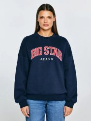 Bluza damska z logo BIG STAR granatowa Rubena 403. Niebieskie bluzy sportowe damskie Big Star, l, z aplikacjami, z dresówki, bez ramiączek, długie, bez kaptura. Za 199.99 zł.