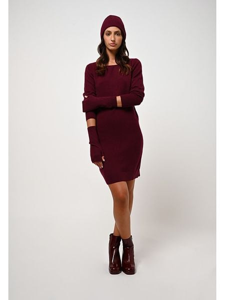 AUTHENTIC CASHMERE Kaszmirowa sukienka "Armet" w kolorze bordowym rozmiar: L. Czerwone sukienki damskie AUTHENTIC CASHMERE, l, bez wzorów, z kaszmiru, bez kołnierzyka, bez ramiączek, mini. Za 284.82 zł.