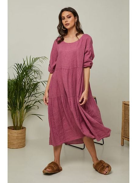 Fleur de Lin Lniana sukienka "Lantana" w kolorze różowym rozmiar: L. Różowe sukienki damskie Fleur de Lin, l, bez wzorów, ze lnu, bez kołnierzyka, bez ramiączek, maxi. Za 166.10 zł.