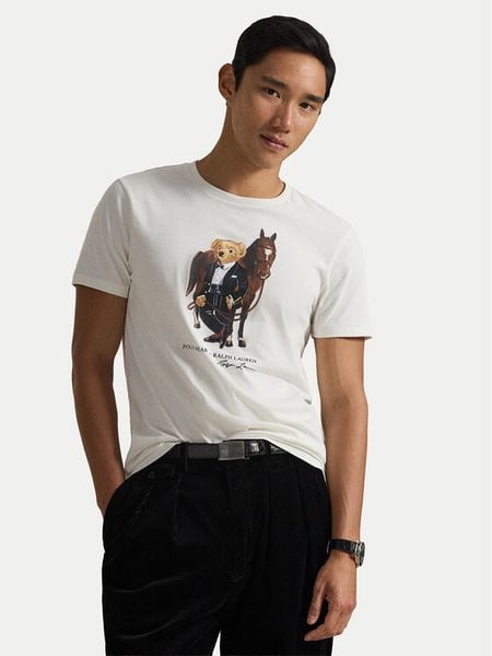 Polo Ralph Lauren T-Shirt 710P08093003 Biały Custom Slim Fit. Białe koszulki polo męskie Polo Ralph Lauren, m, bez wzorów, z bawełny, bez ramiączek. Za 489.99 zł.