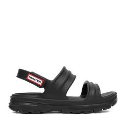 Sandały Hunter. Czarne sandały damskie Hunter, bez wzorów, bez obcasa, na płaskiej podeszwie. Za 139.99 zł.