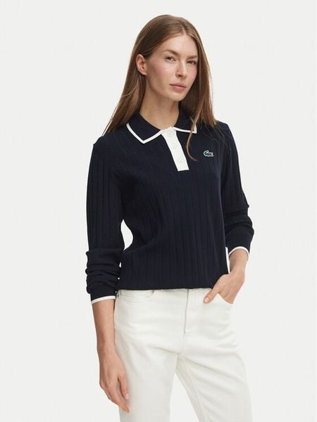 Lacoste Sweter AF8544 Granatowy Regular Fit. Niebieskie swetry klasyczne damskie Lacoste, z wiskozy, bez kołnierzyka. Za 724.99 zł.