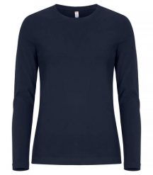Clique Premium Fashion-T L/S Women – damska koszulka z długim rękawem z bawełny. Niebieskie t-shirty damskie CLIQUE, l, bez wzorów, z bawełny, bez kołnierzyka. Za 122.77 zł.