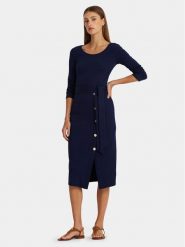 Lauren Ralph Lauren Sukienka dzianinowa 250889290003 Granatowy Slim Fit. Niebieskie sukienki damskie Lauren Ralph Lauren, bez wzorów, z bawełny, bez kołnierzyka, bez ramiączek. Za 899.99 zł.