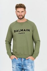 BALMAIN Zielona bluza Flock&foil Sweatshirt. Zielone bluzy bez kaptura męskie Balmain, l. W wyprzedaży za 2,199.99 zł.