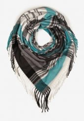 Niebiesko-Biały Kraciasty Szalik z Wiskozy i Bawełny z Frędzlami Relavis. Niebieskie szaliki i kominy damskie Renee, na zimę, bez wzorów, z bawełny. Za 49.99 zł.