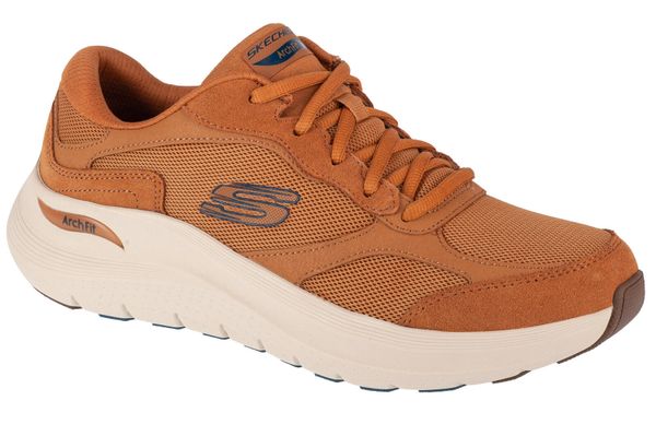 Buty sportowe Sneakersy męskie Skechers Arch Fit 2.0 - The Keep. Brązowe buty sportowe na co dzień męskie Skechers, z materiału, bez zapięcia, trekkingowe. Za 356.99 zł.