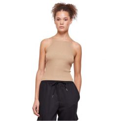 Damski dzianinowy cross-back tank top Urban Classics Rib. Brązowe topy damskie Urban Classics, bez wzorów, z dzianiny, bez ramiączek. Za 191.00 zł.