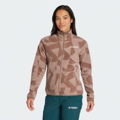 Kurtka z nadrukiem Terrex Multi Full-Zip Fleece. Brązowe kurtki damskie Adidas, xs, bez wzorów, z materiału, bez kaptura. Za 303.80 zł.