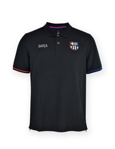 Das Barcelona-Kinder-T-Shirt mit schwarzem Kragen in den Größen 25/26. T-shirty damskie FC Barcelona, bez wzorów, z materiału, bez kołnierzyka. Za 207.42 zł.