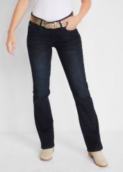 Dżinsy ze stretchem o kroju bootcut, mid waist. Niebieskie jeansy damskie bonprix. Za 137.99 zł.