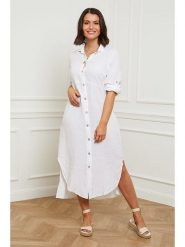 Curvy Lady Lniana sukienka w kolorze białym rozmiar: 48/50. Białe sukienki damskie Curvy Lady, bez wzorów, ze lnu, klasyczne, bez kołnierzyka, bez ramiączek, maxi. Za 158.47 zł.