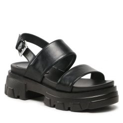 Sandały DeeZee. Czarne sandały damskie DeeZee, bez wzorów, bez obcasa, na płaskiej podeszwie. Za 139.99 zł.