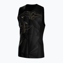 Koszulka do biegania męska Mizuno Active DryAeroFlow Graphic Tank Top. Czarne t-shirty sportowe męskie Mizuno, m, z materiału, bez ramiączek, do biegania. Za 229.99 zł.