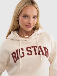 Bluza damska z kapturem z logo BIG STAR beżowa Rubialsa 103. Białe bluzy sportowe damskie Big Star, l, z materiału. W wyprzedaży za 199.99 zł.