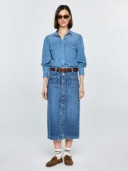 Spódnica damska midi jeansowa granatowa Gaia 627. Niebieskie spódniczki damskie Big Star, bez wzorów, z bawełny, eleganckie, z podwyższonym stanem, midi, dopasowane. Za 229.99 zł.