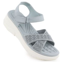 Sandały damskie na koturnie niebieskie Vinceza 92100. Niebieskie sandały damskie VINCEZA, bez wzorów, ze skóry ekologicznej, bez obcasa, na koturnie. Za 139.99 zł.