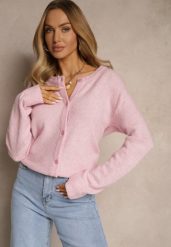 Różowy Klasyczny Kardigan z Zaokrąglonym Dekoltem Reonira. Czerwone kardigany damskie Renee, l, bez wzorów, z jeansu. Za 149.99 zł.