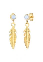Elli Kolczyki damskie pióra Boho hippie z kamieniem księżycowym w srebrze próby 925 Sterling Silver 1 ct Damski. Szare kolczyki damskie Elli, z kamieniem księżycowym, srebrne. Za 211.64 zł.