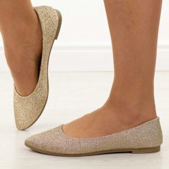 Złote brokatowe baleriny damskie Potocki 23314. Żółte baleriny damskie POTOCKI, bez wzorów, z jeansu, bez obcasa. Za 79.00 zł.