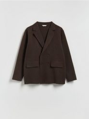 Kardigan z domieszką wełny - ciemnobrązowy. Brązowe kardigany męskie Reserved, l, bez wzorów, z dzianiny, bez kołnierzyka. Za 179.99 zł.