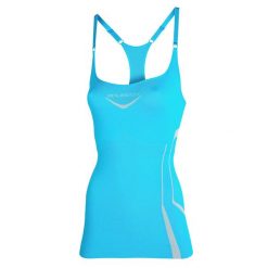 Koszulka damska na ramiączkach Brubeck Fitness z topem kolor lazurowy M CM10070. Niebieskie bluzki sportowe damskie Brubeck, m, bez kołnierzyka, bez ramiączek. Za 94.90 zł.