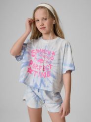 4F T-shirt loose z nadrukiem dziewczęcy - niebieski 122/128 (6-8 lat). Niebieskie koszulki dziewczęce 4f, bez wzorów, z bawełny, bez ramiączek. Za 49.99 zł.